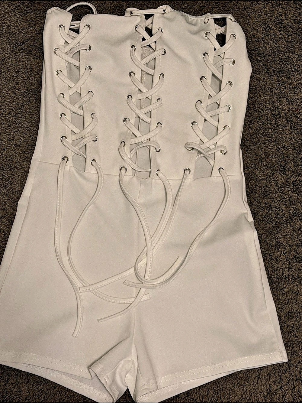 Lace-Up Romper in White Like New